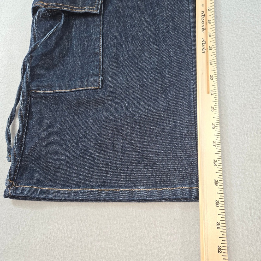 No Boundaries Cargo Jeans Women 12 Dark Wash Wide Leg Drawstring Utility Denim - Picture 7 of 10